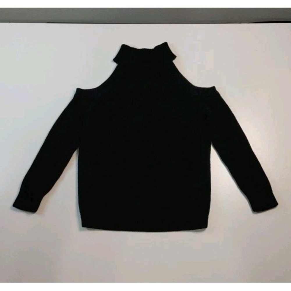 Express Cold Shoulder Knit Sweater Womens Small Black Long Sleeve Tight Knit